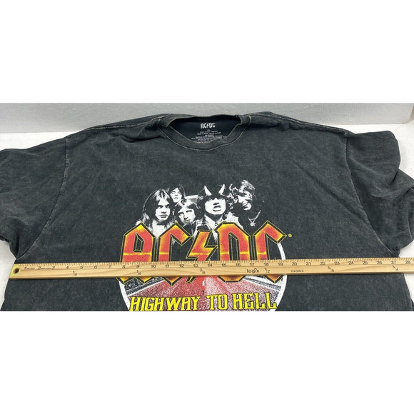 ACDC Band T Shirt XL Highway to Hell Faded Black Cropped Raw Hem Grunge - Picture 6 of 9